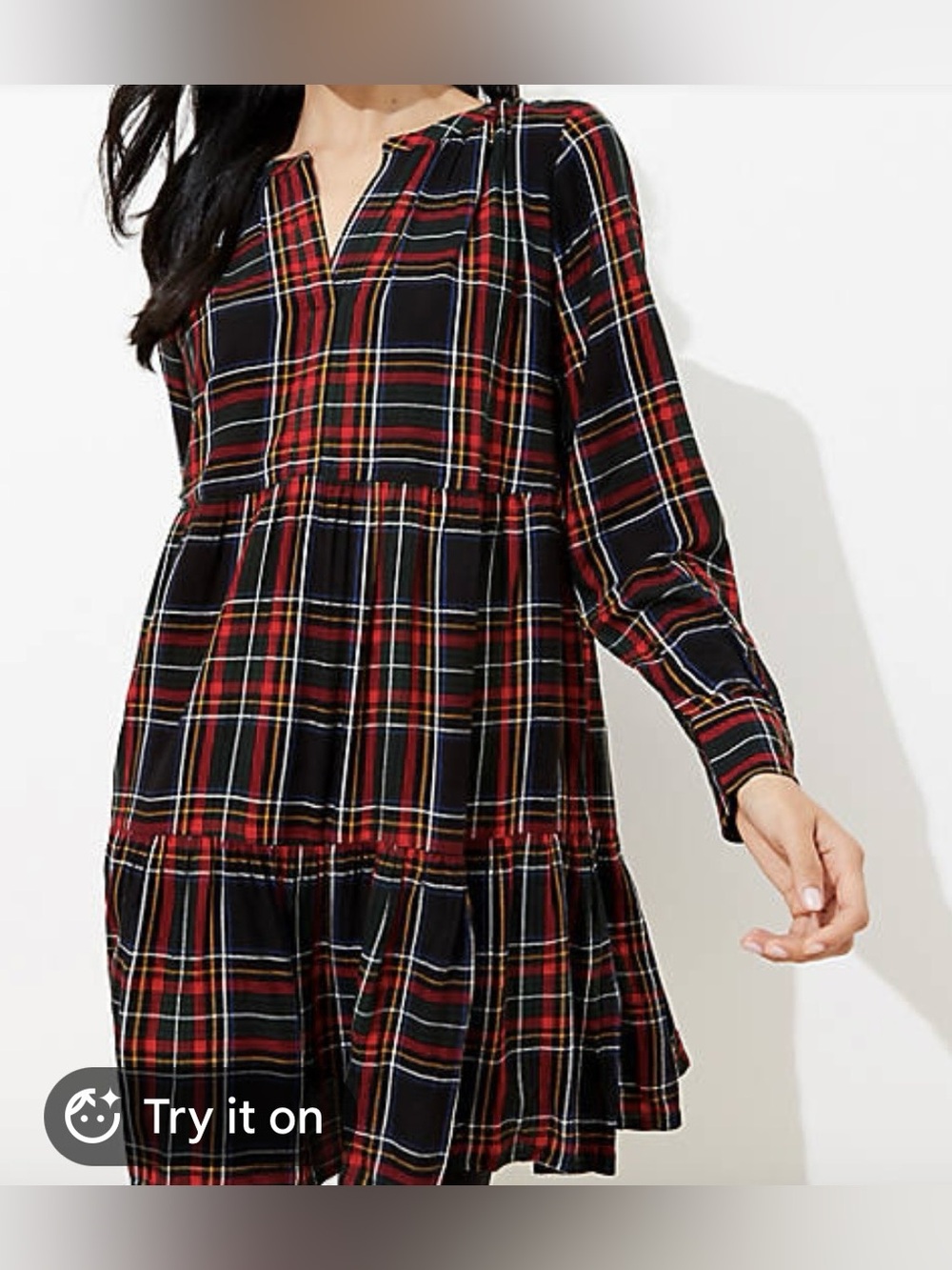 LOFT Plaid Puff Long Sleeve V-Neck Tiered Swing Dress
Women's Size L